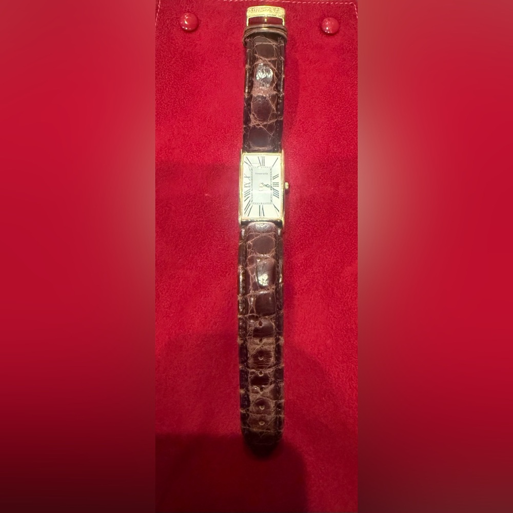 18K Tiffany & Co. brown crocodilla leather watch